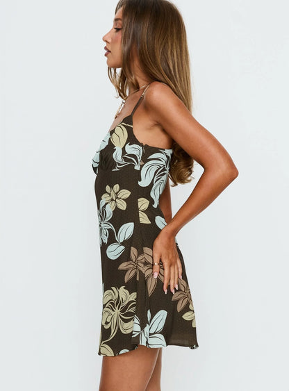 Jaye Mini Dress Brown / Blue Floral