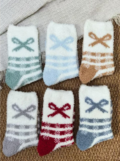 Rufia - Stripe Thickened Mid-calf Socks with Bow Patterns – 6 Colors