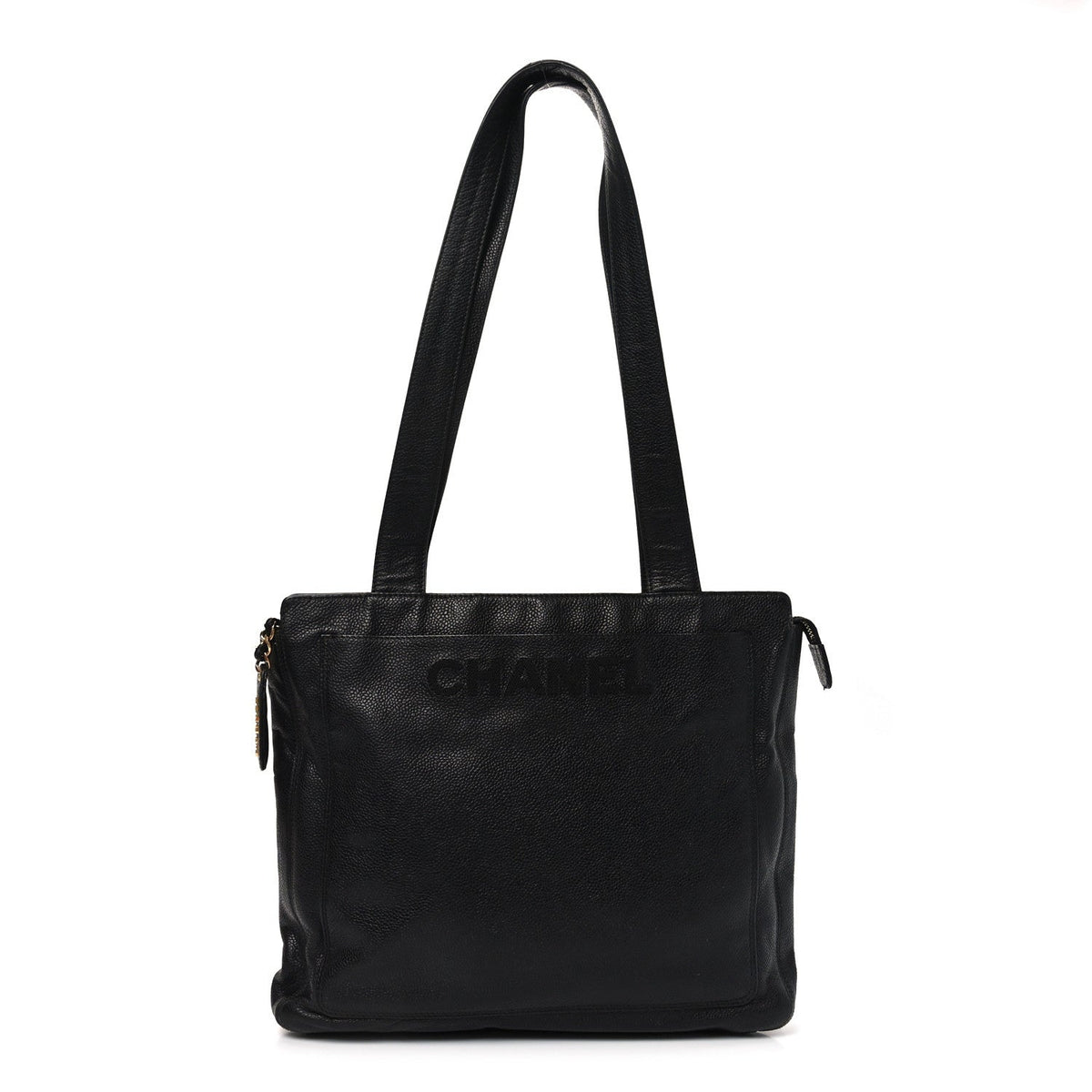 Caviar Embroidered Logo Shoulder Bag Black