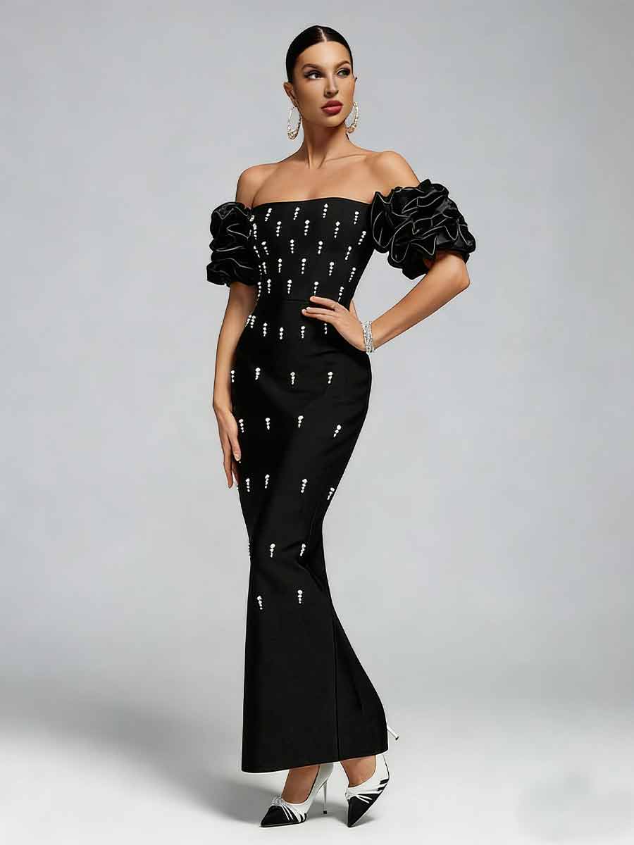 Karina Pearl Embellished Bandage Maxi Dress