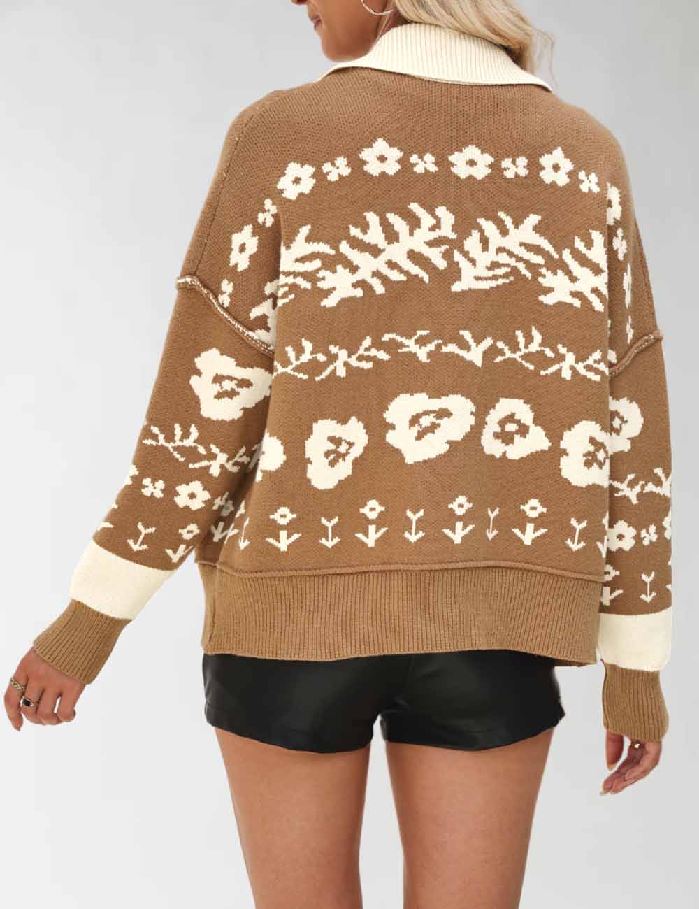 Vintage Floral Print Loose Knit Cardigan