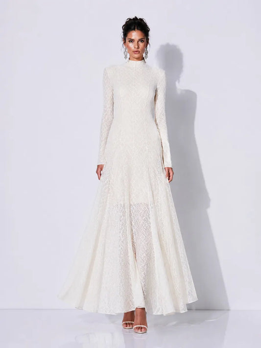 Esme Lace Mesh Long-Sleeved Maxi Dress