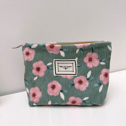 Cosbai - Small Floral Corduroy Cosmetic Bag
