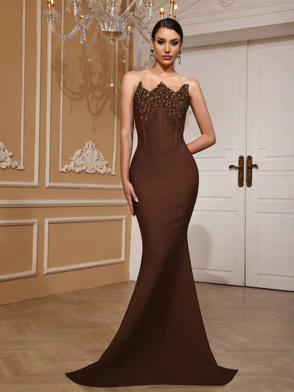 Bellatrix Strapless Sequin Fishtail Bandage Maxi Dress