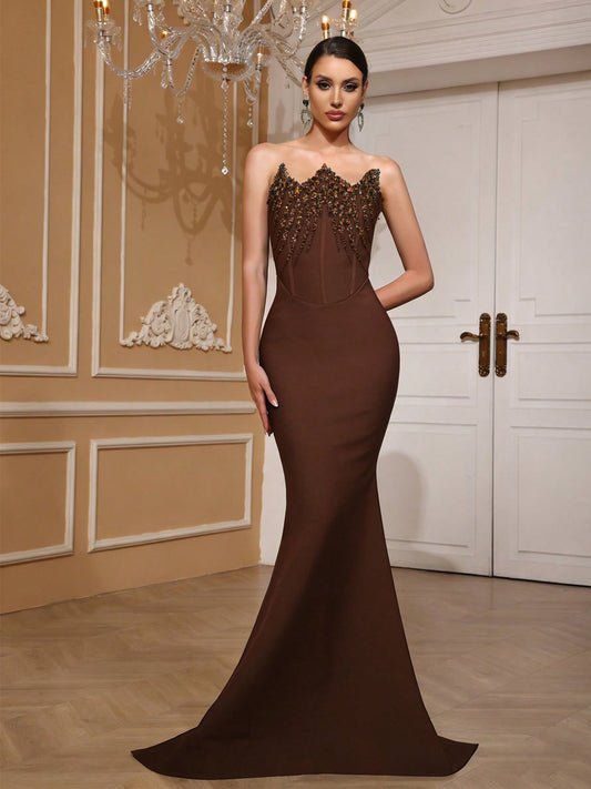 Bellatrix Strapless Sequin Fishtail Bandage Maxi Dress