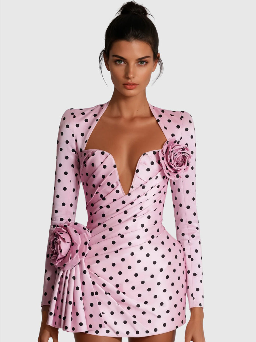 Dahlia Dot Flower Ruch Mini Dress