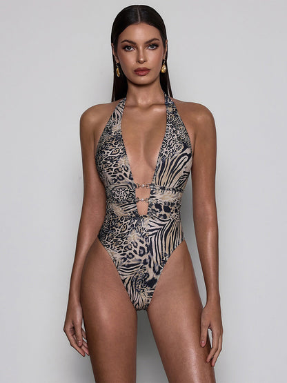 Milana Plunge Neck Animal Printed Bodysuit