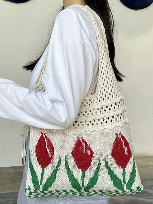 Floral Hollow Bags Woven Handbag