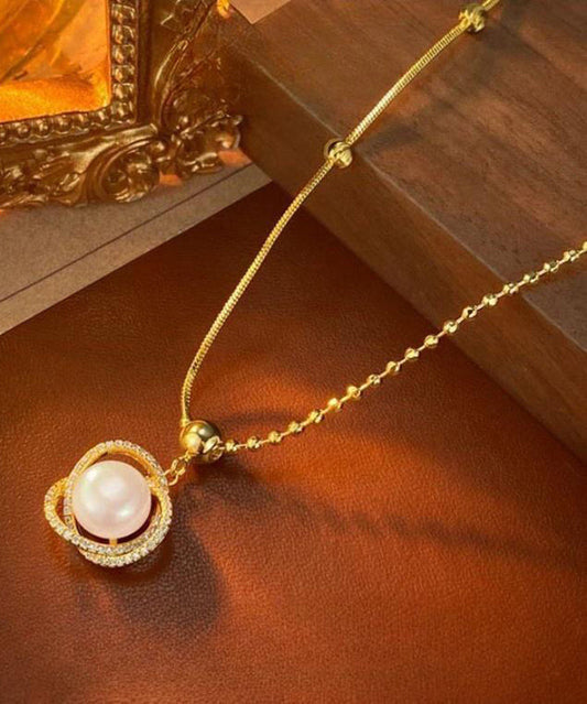 Fashion Gold Sterling Silver Overgild Zircon Pearl Pendant Necklace