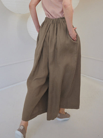 High Waisted Loose Pleated Pockets Solid Color Casual Pants Bottoms