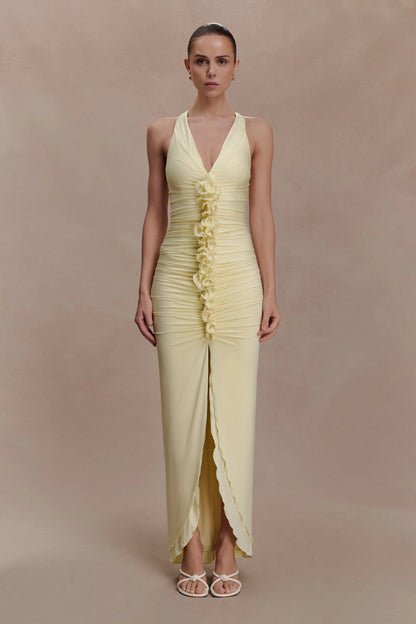 Alessandra Slinky Ruffle Maxi Dress - Lemon