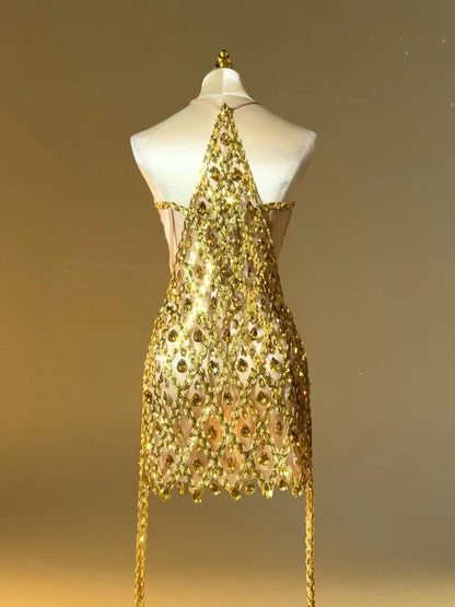 Diego Rhinestone Fringe Sequin Mini Dress