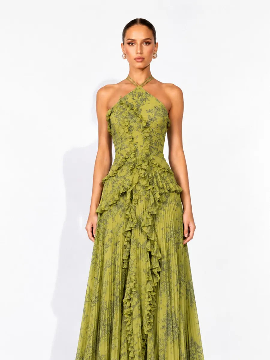 Arianne Pleated Print Sleeveless Maxi Dress