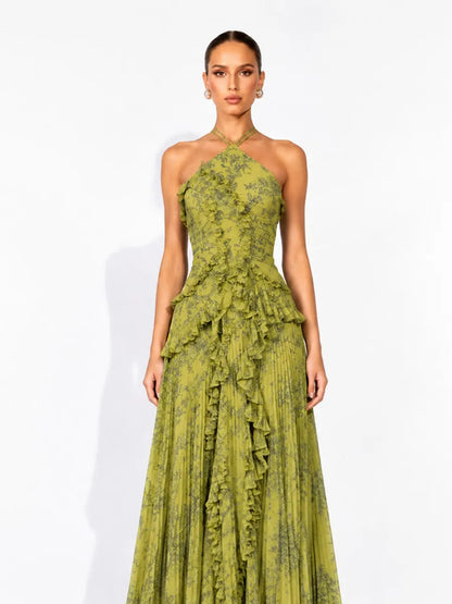 Arianne Pleated Print Sleeveless Maxi Dress