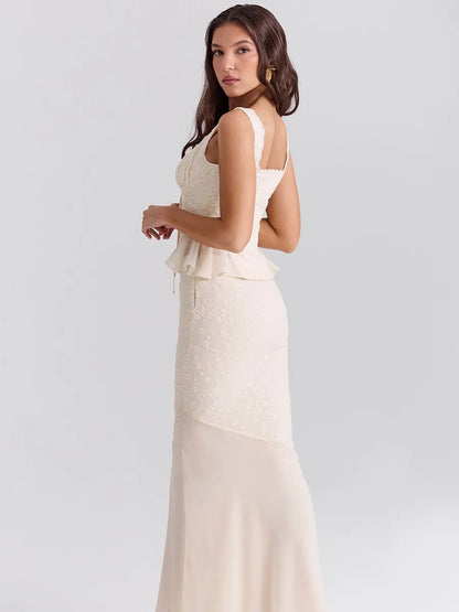 Ophelia Vintage Cream Cotton Maxi Skirt Set