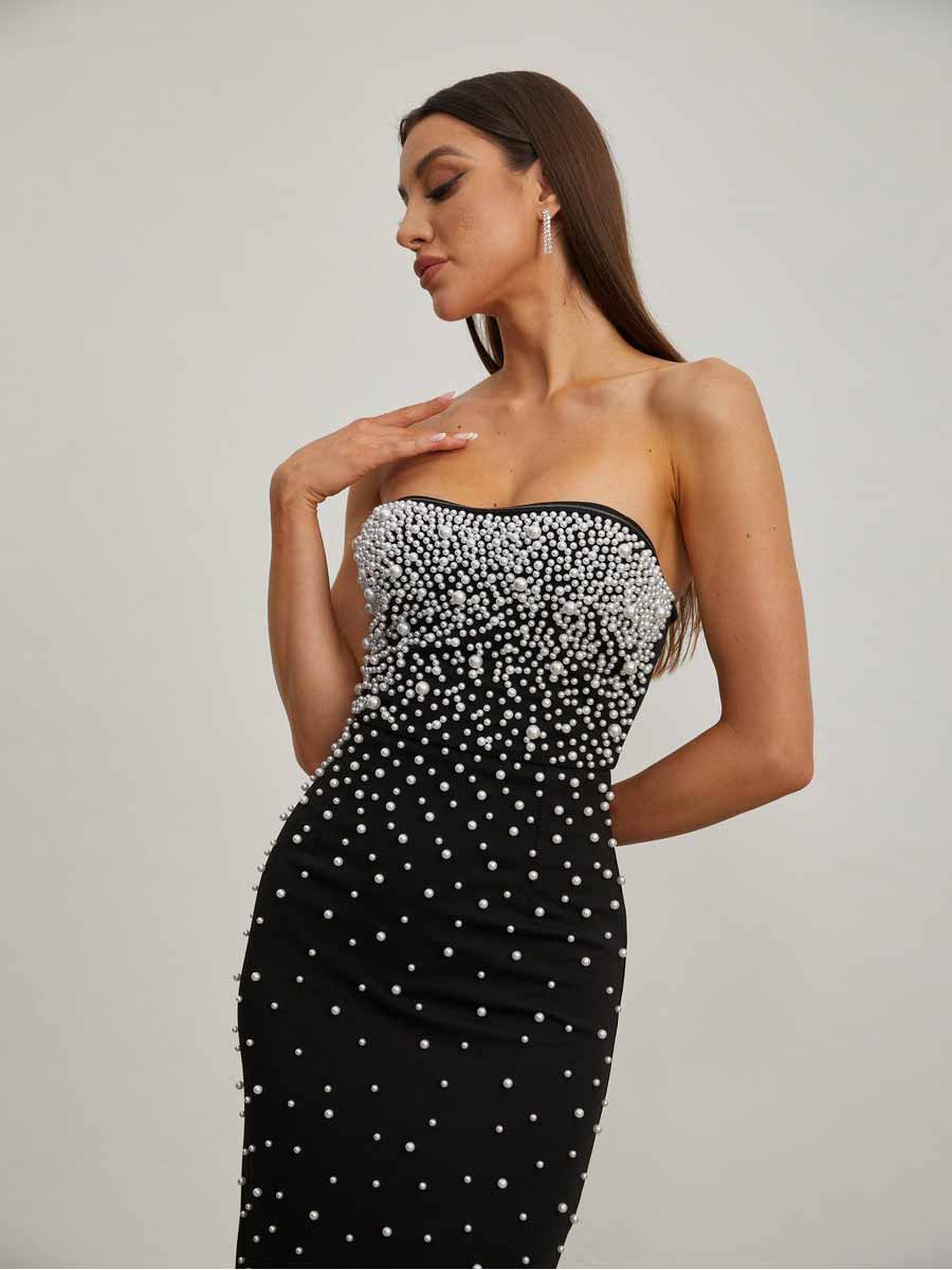 Georgia Sexy Strapless Bubble Bead Maxi Dress