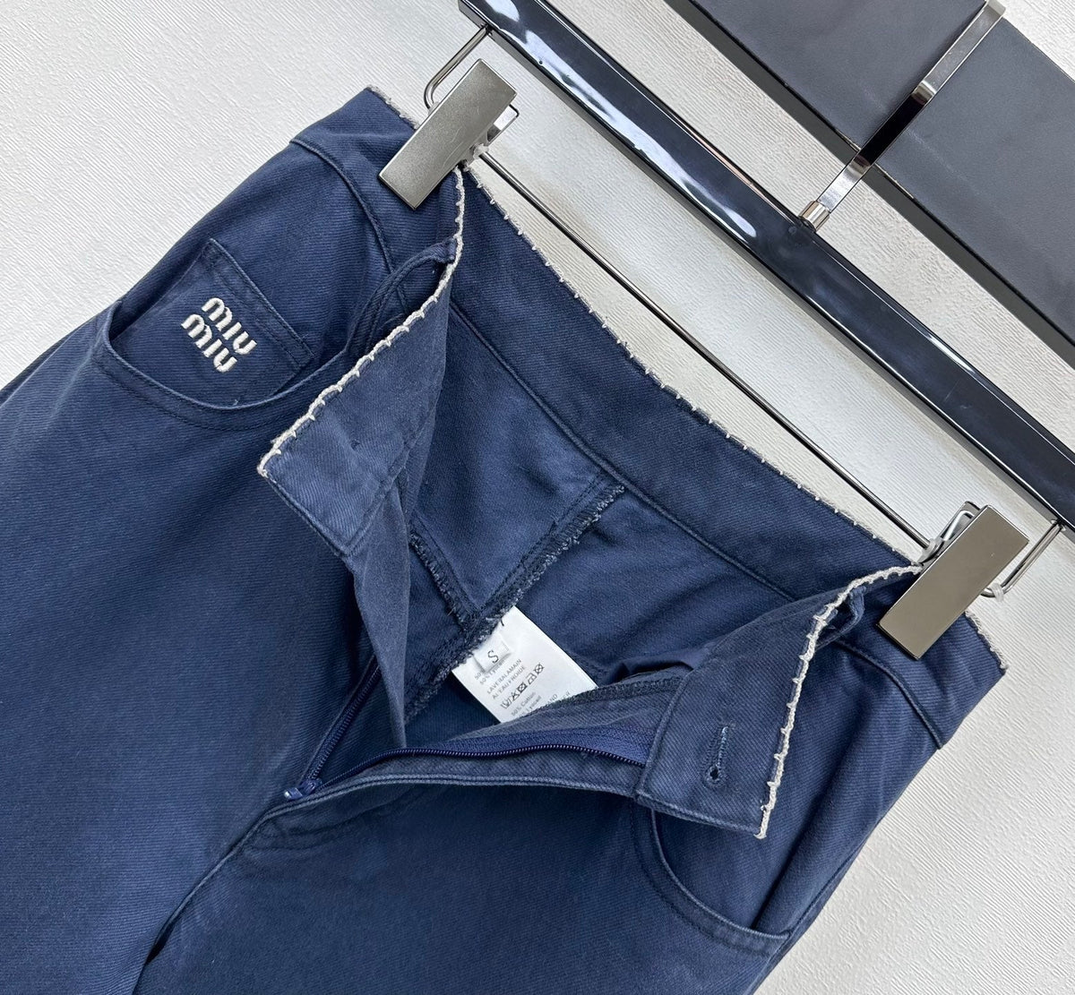 Miu Logo Jeans Dark Navy Cotton Lyocell 350212