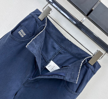 Miu Logo Jeans Dark Navy Cotton Lyocell 350212