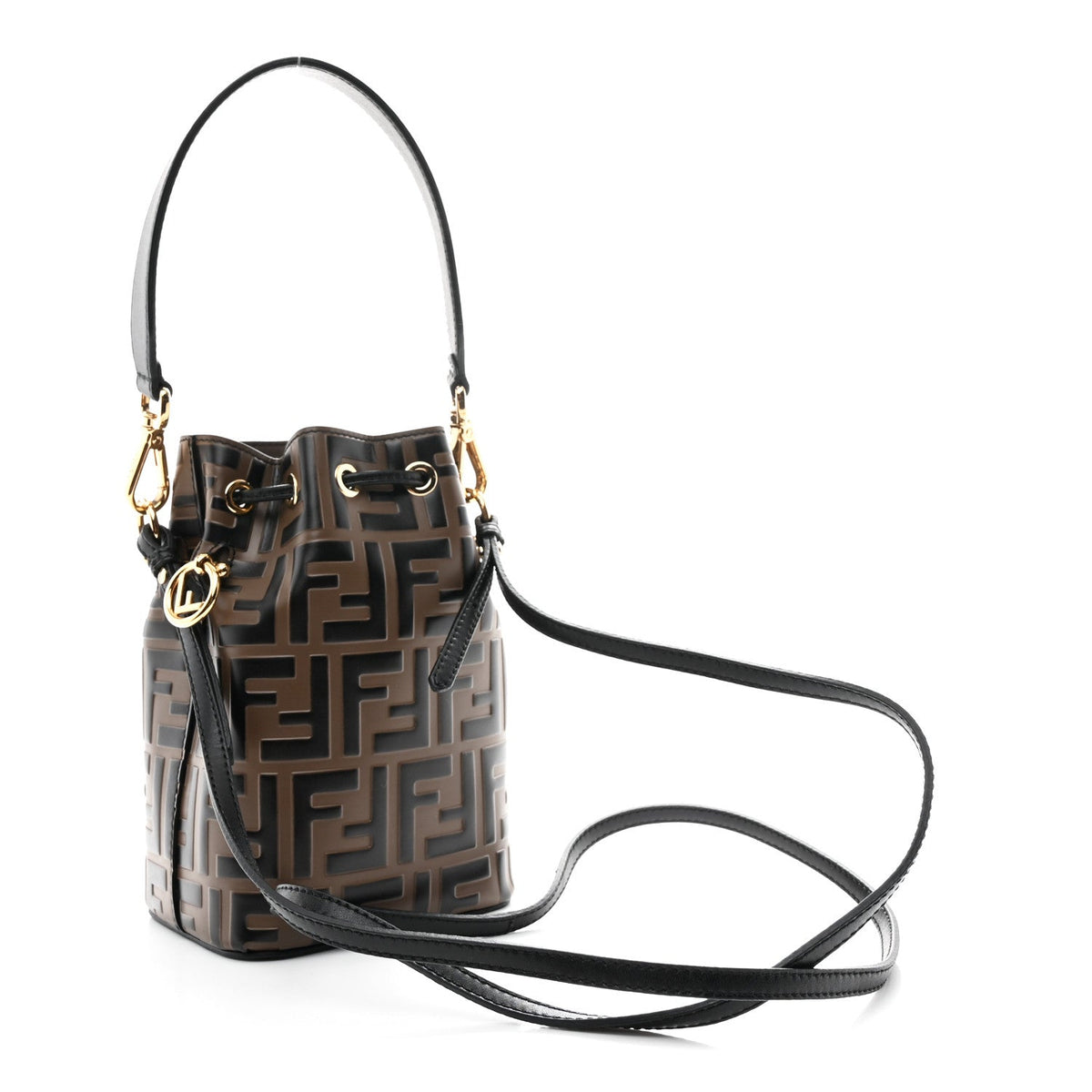 Vitello Liberty F is Fendi Bi-Color FF 1974 Embossed Mini Mon Tresor Bucket Bag Maya Black