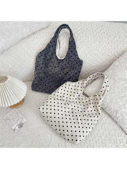 Cosbai - Polka Dots Velvet Canvas Shoulder Bag