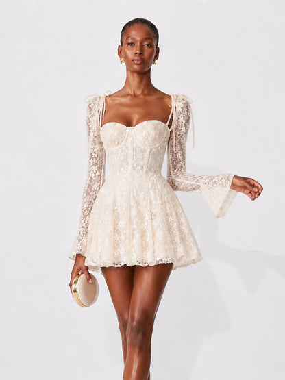 Rafaela Lace Square-Neck Mini Dress In White