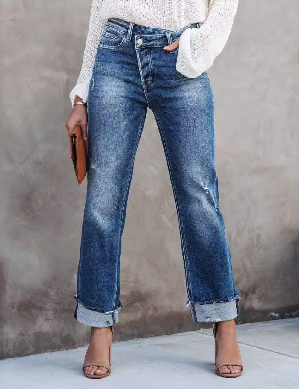 Washed Denim Pant Straight Leg Jeans