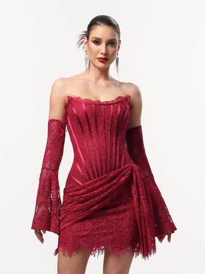 Liana Sexy Contour Lace Sleeve Corset Mini Dress