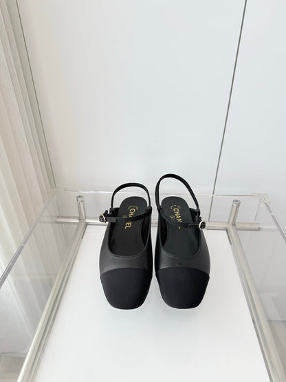 Chanel 26 Slingback Flats Black in Lambskin 597391