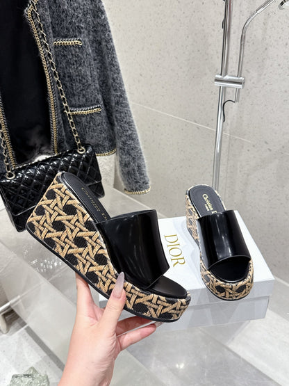 CD Attitude Wedge Sandals Black in Calfskin 598185