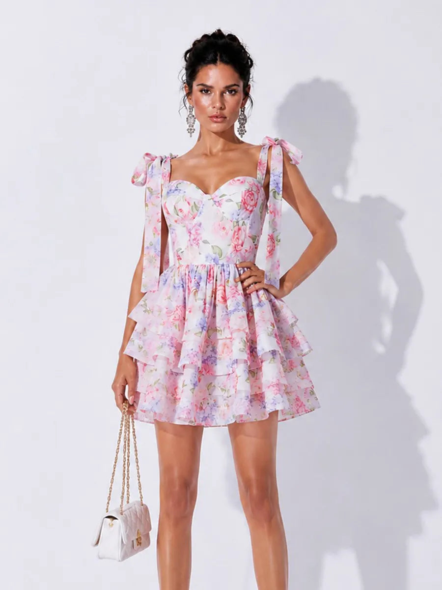 Delaney Floral Print Lace-Up Mini Dress