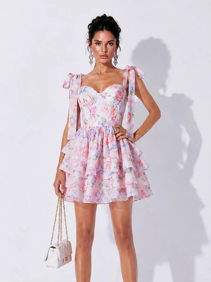 Delaney Floral Print Lace-Up Mini Dress