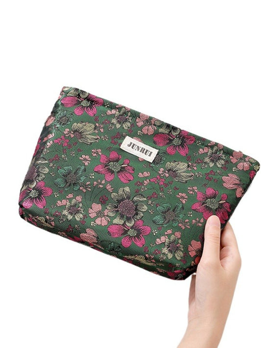 Cosbai - Zipper Makeup Pouch Bag with Floral Patterns
