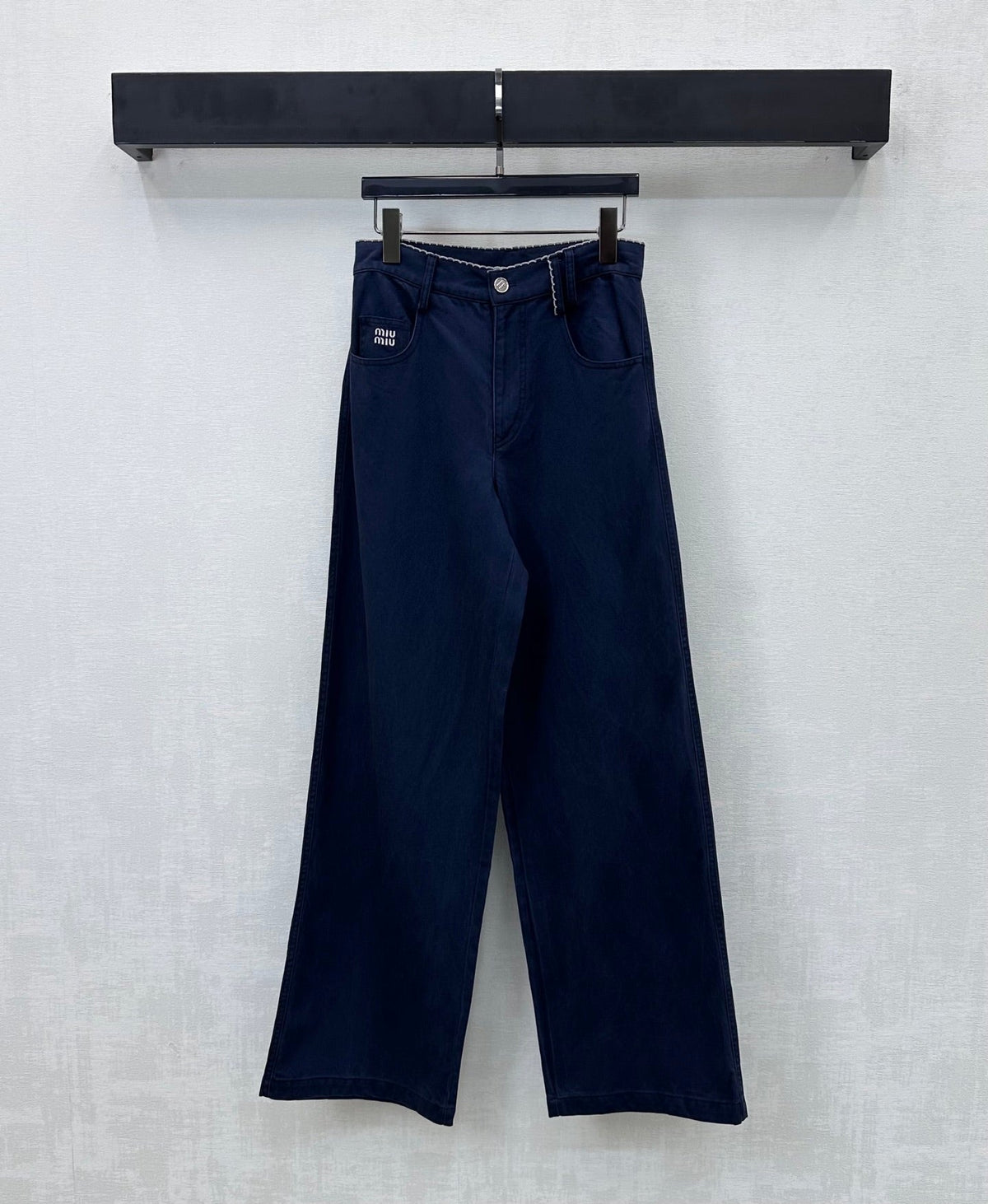 Miu Logo Jeans Dark Navy Cotton Lyocell 350212