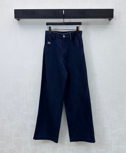 Miu Logo Jeans Dark Navy Cotton Lyocell 350212