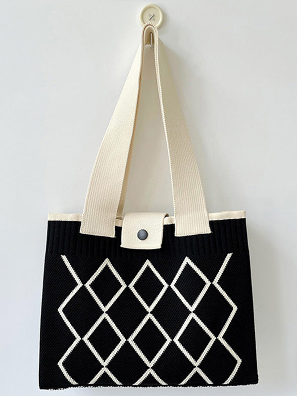 Plaid Pleated Woven Bags Handbags