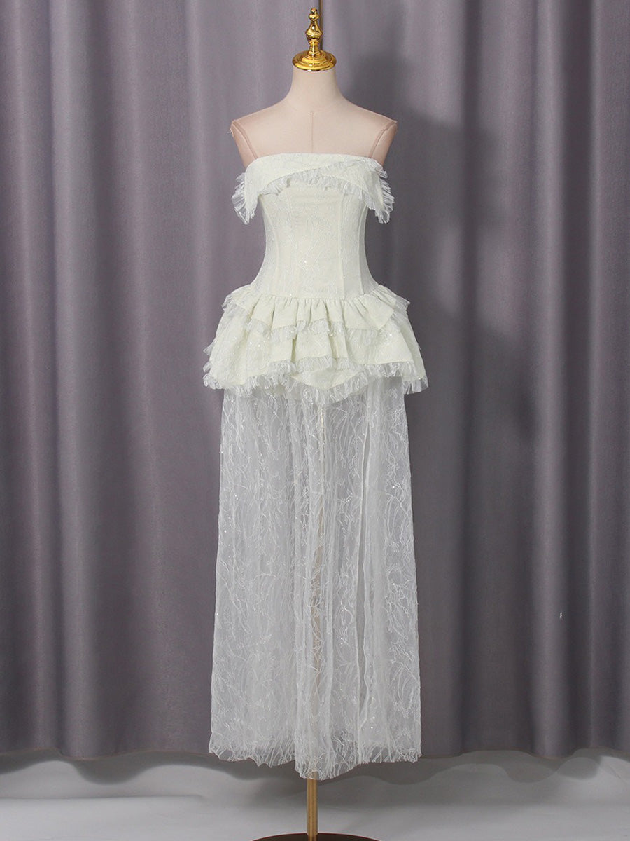 Gianna Elegant Strapless Lace-Paneled Maxi Dress