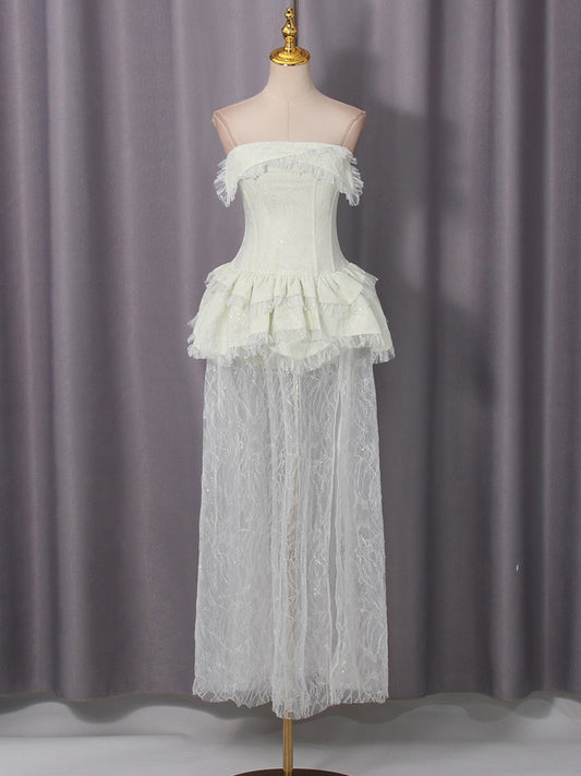Gianna Elegant Strapless Lace-Paneled Maxi Dress