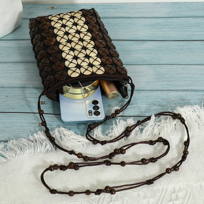 Cosbai - Boho Beaded Square Crossbody Bag With Zipper