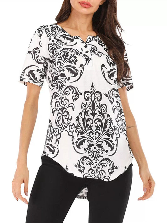 Spring And Summer New Button Collar Pleated Short Sleeve T Shirt