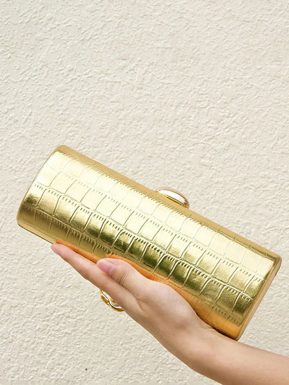 Seraphina Crocodile-embossed Cylindrical Clutch