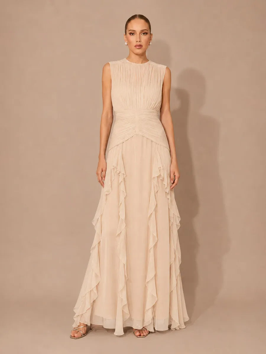 Maelle Elegant Sleeveless Pleated Chiffon Maxi Dress
