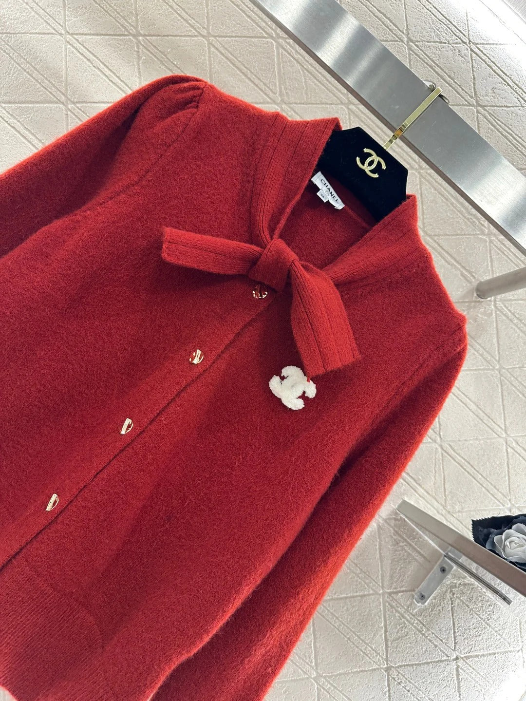 CC 26 Bow Knit Cardigan Red Wool 329957