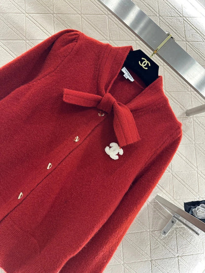 CC 26 Bow Knit Cardigan Red Wool 329957