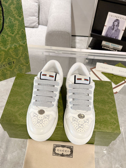 Gucci 2025 Screener Sneaker White Gray Leather Canvas 758539