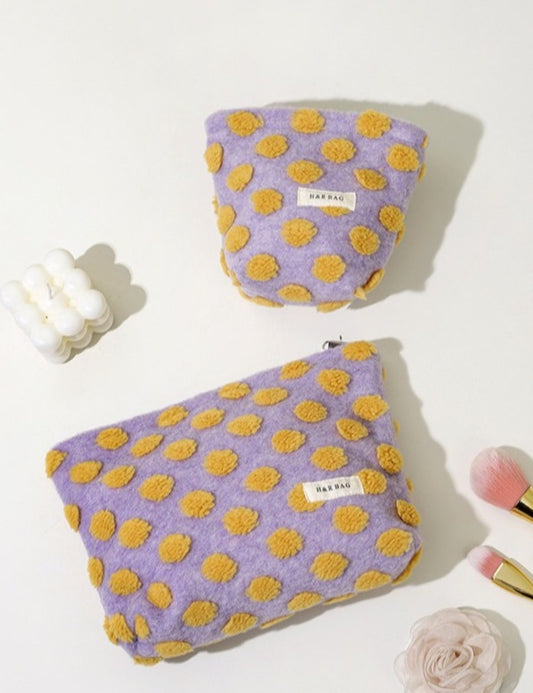 Waffle Plush Color Block Cosmetic Bag