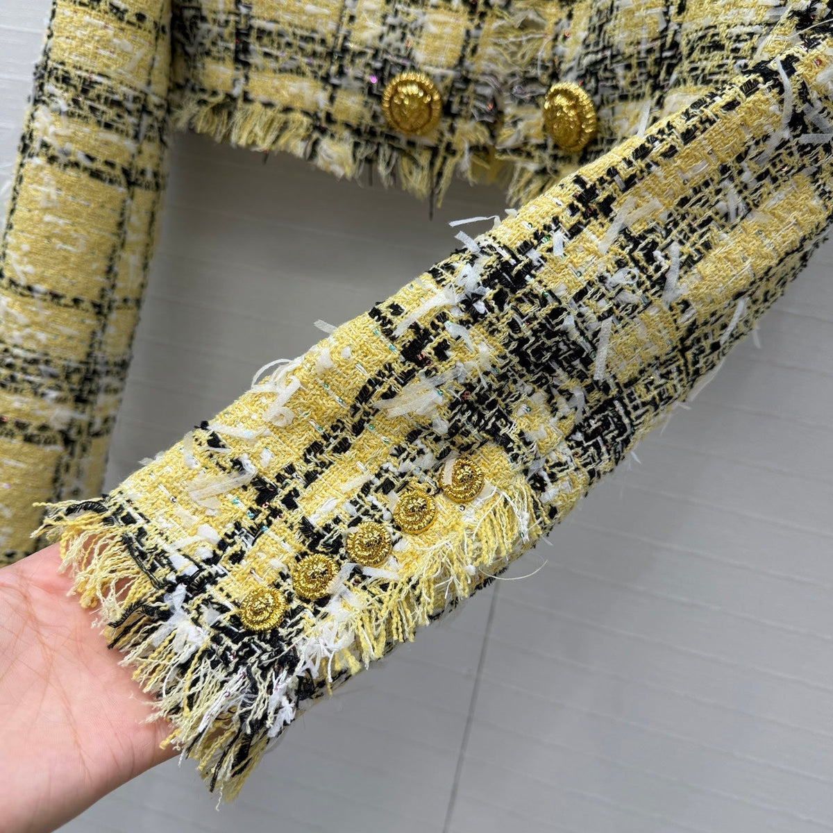 Balmain 26s Plaid Tweed Jacket Yellow Black Tweed 346061