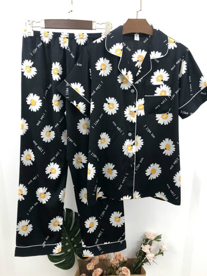 Summer New Daisy Pajamas Women'S Fashion Short-Sleeved Ice Silk Home Suit.