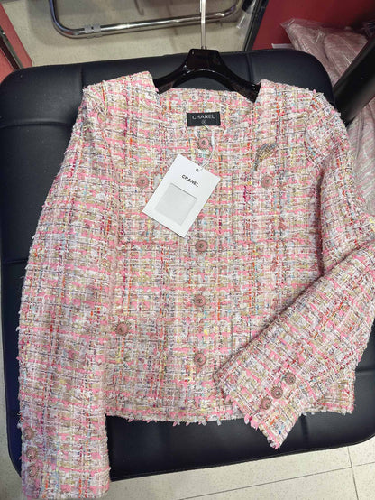 CC Brooch Tweed Pink Jacket