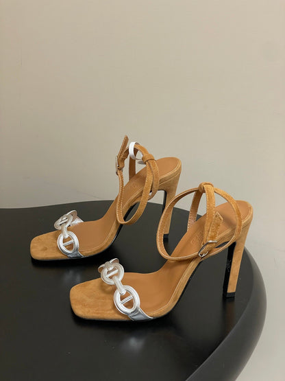 HM Luz Sandals 10.5 Brown Sheepskin Suede 593701