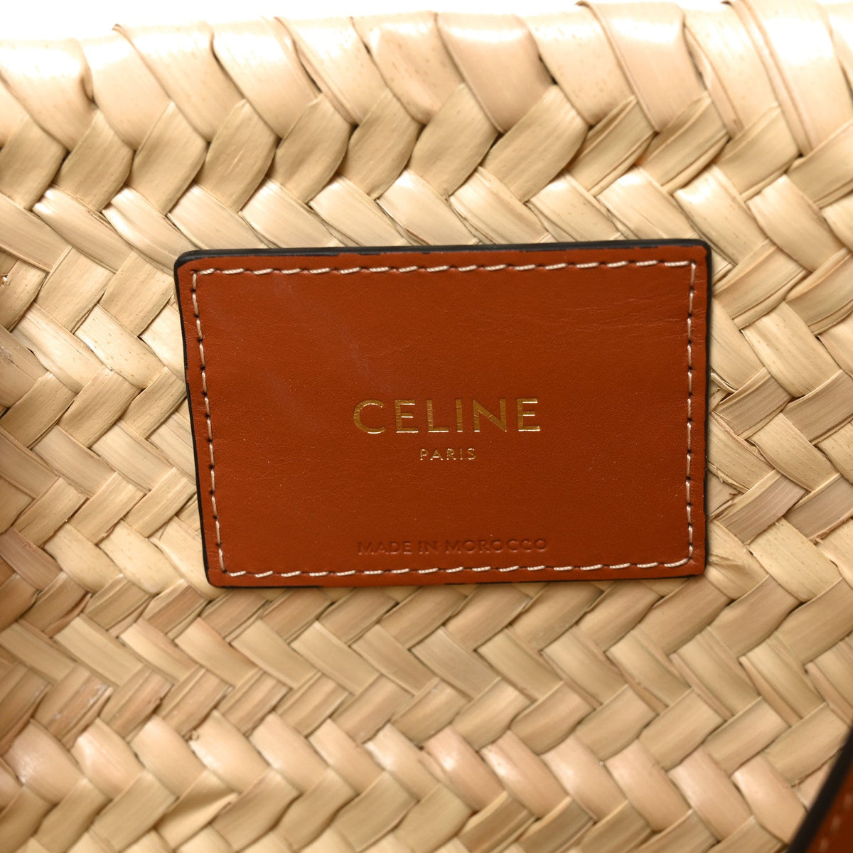 Raffia Calfskin Triomphe Medium Panier Tan